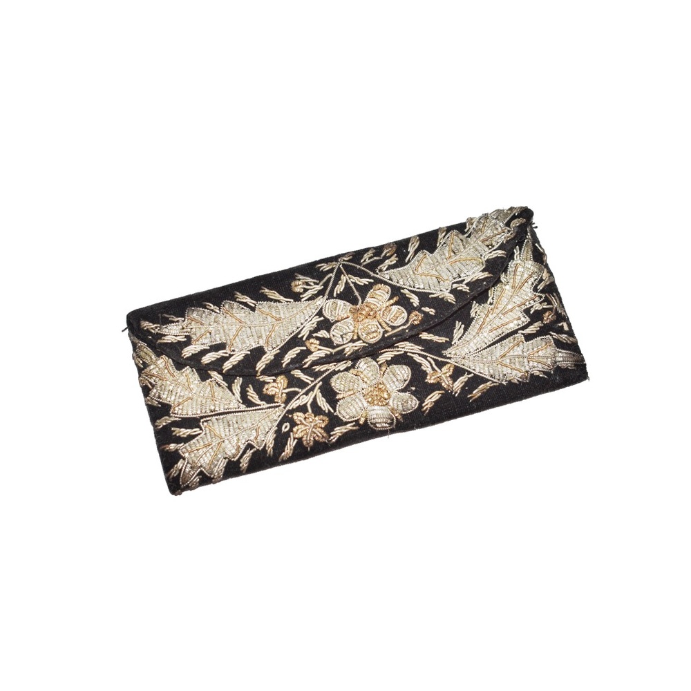Vintage Black Velvet Gold Embellished Eyeglass Case